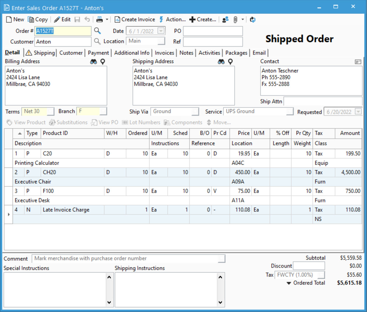 Adding a Late fee to an Invoice.